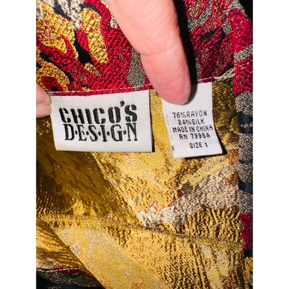 Sunflower Print Design Jacket Blazer Top Plus Size 1 Silk Blend Red Black Boho - Picture 6 of 9